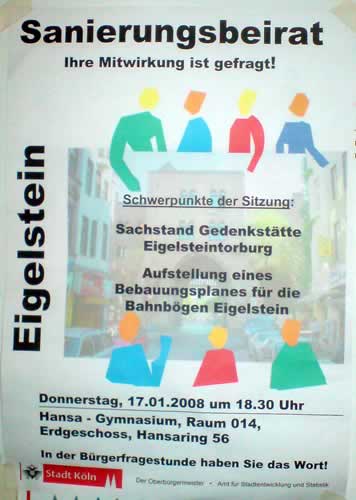 Das Plakat ldt zur Sitzung des Sanierungsbeirats Eigelstein ein - © gf